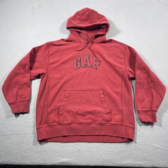 GAP Hoodie Men Large Red Pullover Spell Out Hooded Arch Logo Kangaroo Pocket Y2K - Picture 1 of 10